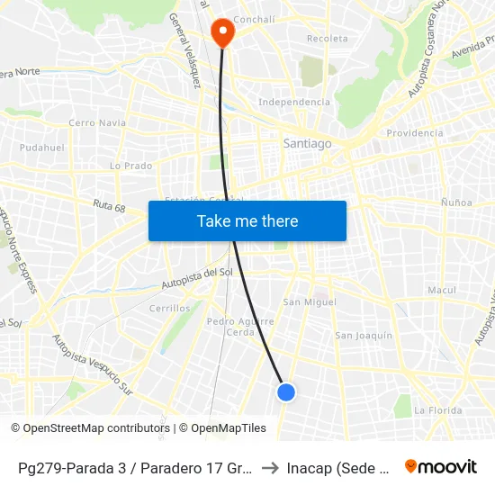 Pg279-Parada 3 / Paradero 17 Gran Avenida to Inacap (Sede Renca) map