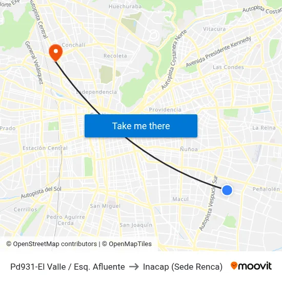 Pd931-El Valle / Esq. Afluente to Inacap (Sede Renca) map