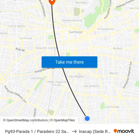 Pg93-Parada 1 / Paradero 22 Santa Rosa to Inacap (Sede Renca) map