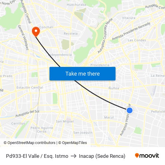 Pd933-El Valle / Esq. Istmo to Inacap (Sede Renca) map