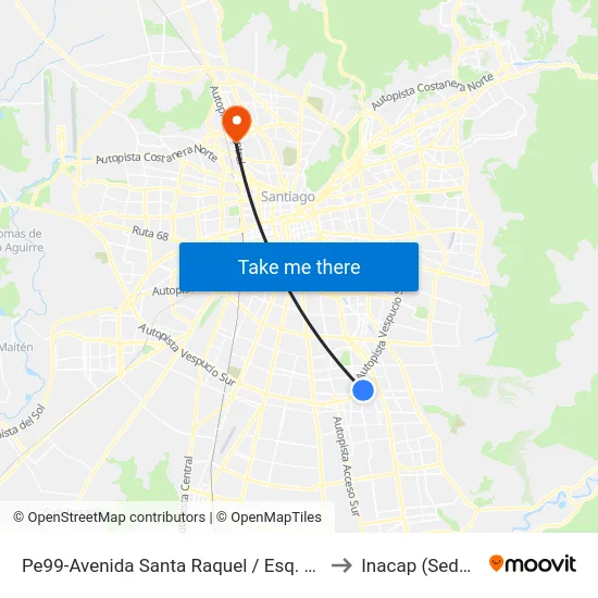 Pe99-Avenida Santa Raquel / Esq. Rojas Magallanes to Inacap (Sede Renca) map