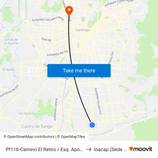 Pf116-Camino El Retiro / Esq. Apóstol Bartolomé to Inacap (Sede Renca) map