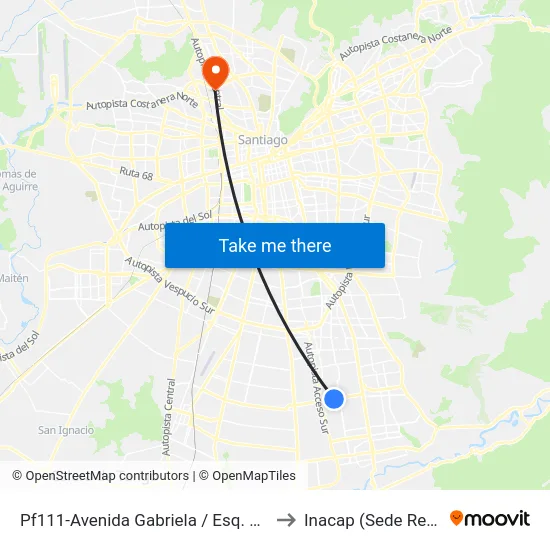 Pf111-Avenida Gabriela / Esq. Vicuña to Inacap (Sede Renca) map