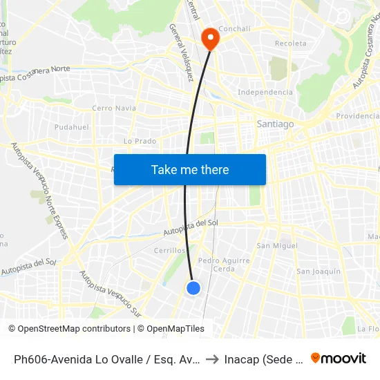 Ph606-Avenida Lo Ovalle / Esq. Avenida Central to Inacap (Sede Renca) map