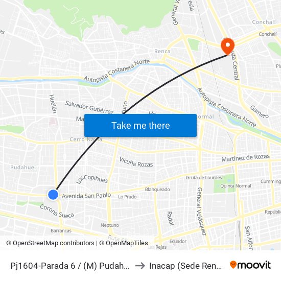 Pj1604-Parada 6 / (M) Pudahuel to Inacap (Sede Renca) map