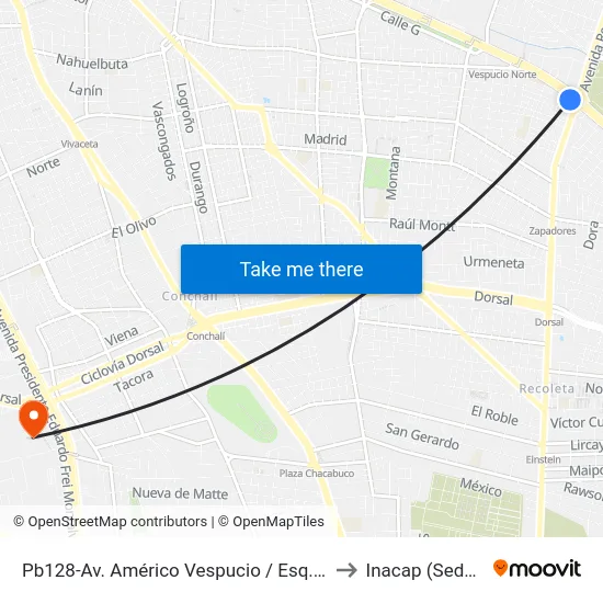 Pb128-Av. Américo Vespucio / Esq. Avenida Recoleta to Inacap (Sede Renca) map