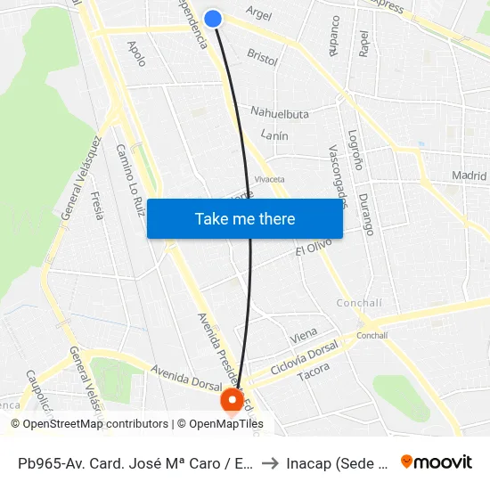 Pb965-Av. Card. José Mª Caro / Esq. Granada to Inacap (Sede Renca) map