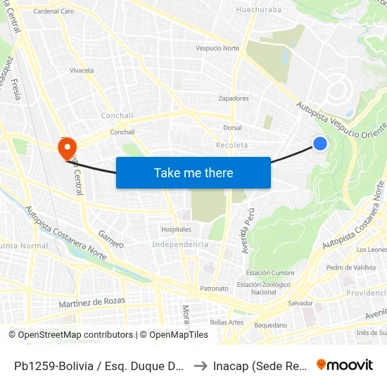Pb1259-Bolivia / Esq. Duque De Kent to Inacap (Sede Renca) map