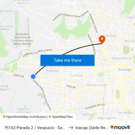 Pj162-Parada 2 / Vespucio - San Pablo to Inacap (Sede Renca) map
