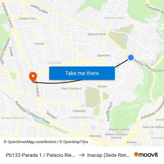 Pb132-Parada 1 / Palacio Riesco to Inacap (Sede Renca) map