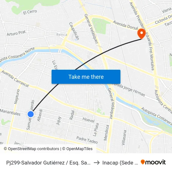 Pj299-Salvador Gutiérrez / Esq. Samuel Izquierdo to Inacap (Sede Renca) map