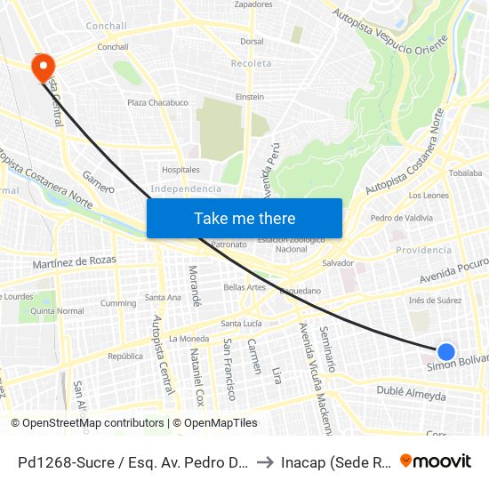 Pd1268-Sucre / Esq. Av. Pedro De Valdivia to Inacap (Sede Renca) map