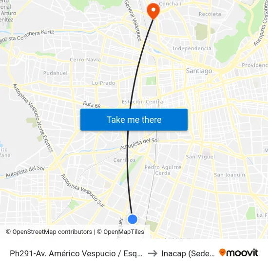 Ph291-Av. Américo Vespucio / Esq. Avenida Central to Inacap (Sede Renca) map