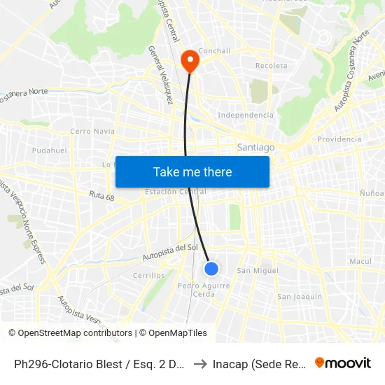 Ph296-Clotario Blest / Esq. 2 De Abril to Inacap (Sede Renca) map