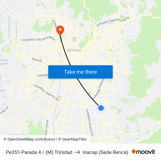 Pe351-Parada 4 / (M) Trinidad to Inacap (Sede Renca) map