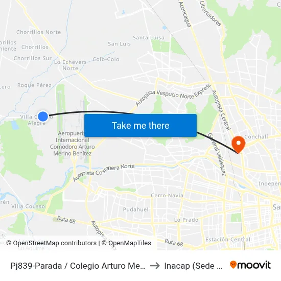 Pj839-Parada / Colegio Arturo Merino Benítez to Inacap (Sede Renca) map