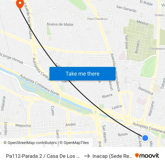 Pa112-Parada 2 / Casa De Los Velasco to Inacap (Sede Renca) map