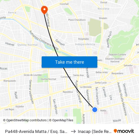 Pa448-Avenida Matta / Esq. San Diego to Inacap (Sede Renca) map