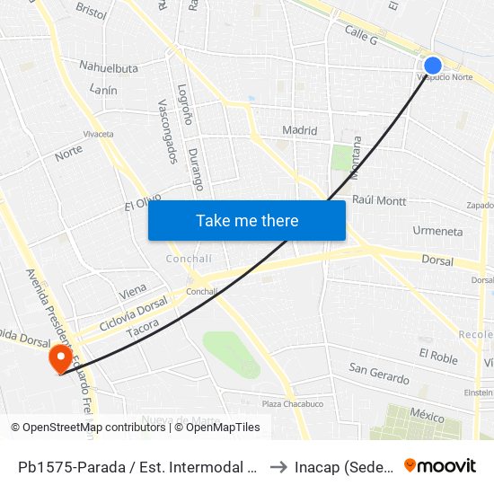 Pb1575-Parada / Est. Intermodal Vespucio Norte to Inacap (Sede Renca) map