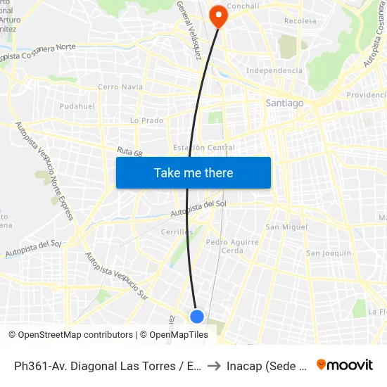 Ph361-Av. Diagonal Las Torres / Esq. Lebreles to Inacap (Sede Renca) map