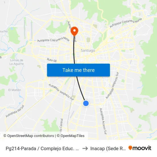 Pg214-Parada / Complejo Educ. Los Andes to Inacap (Sede Renca) map