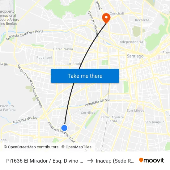 Pi1636-El Mirador / Esq. Divino Maestro to Inacap (Sede Renca) map