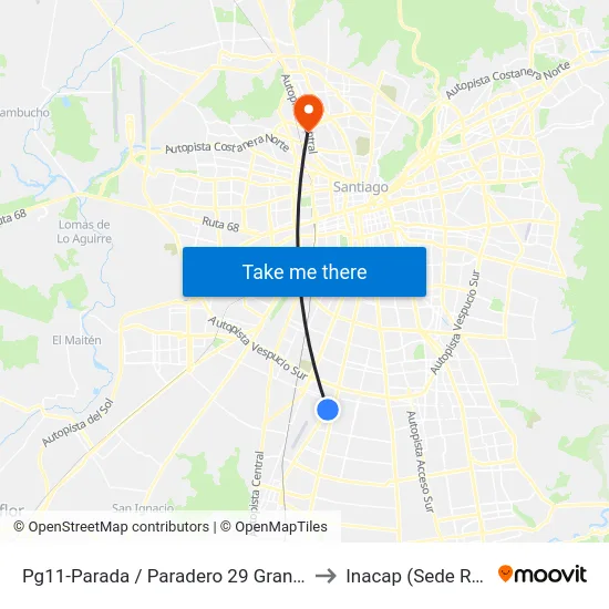 Pg11-Parada / Paradero 29 Gran Avenida to Inacap (Sede Renca) map