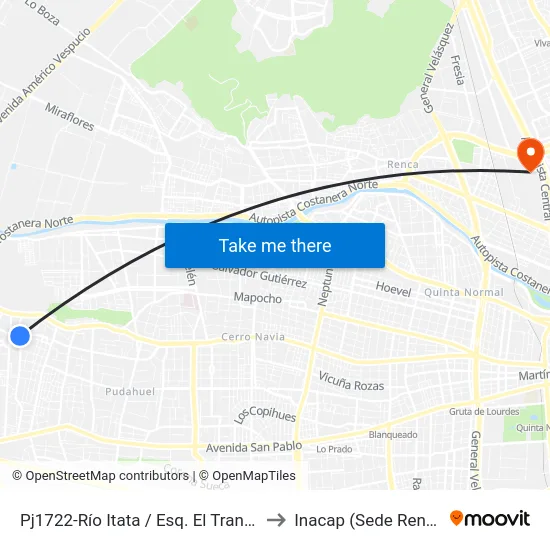 Pj1722-Río Itata / Esq. El Tranque to Inacap (Sede Renca) map