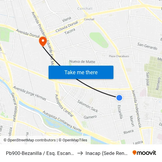 Pb900-Bezanilla / Esq. Escanilla to Inacap (Sede Renca) map