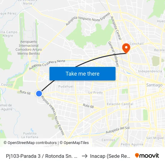 Pj103-Parada 3 / Rotonda Sn. Pablo to Inacap (Sede Renca) map
