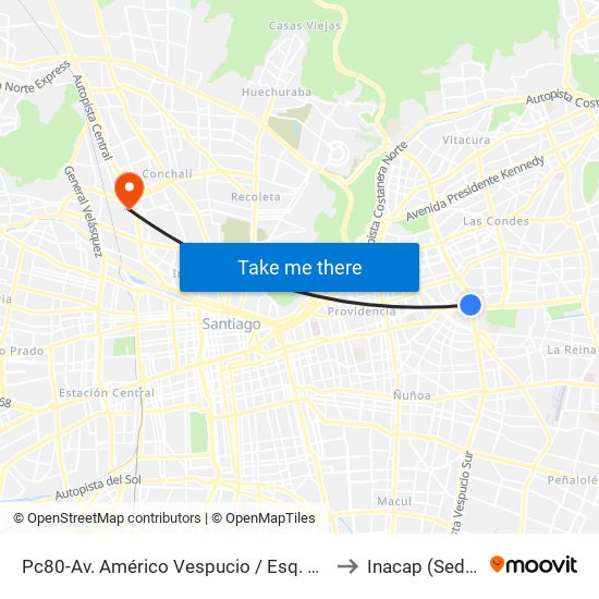 Pc80-Av. Américo Vespucio / Esq. Av. Francisco Bilbao to Inacap (Sede Renca) map