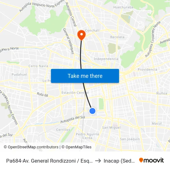 Pa684-Av. General Rondizzoni / Esq. Francisco Pizarro to Inacap (Sede Renca) map