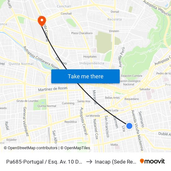 Pa685-Portugal / Esq. Av. 10 De Julio to Inacap (Sede Renca) map