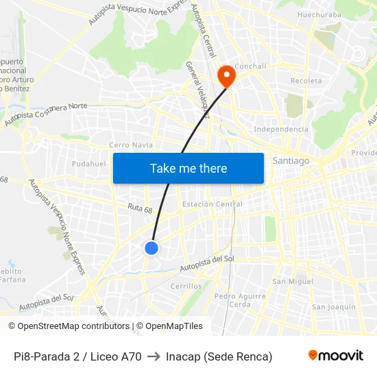 Pi8-Parada 2 / Liceo A70 to Inacap (Sede Renca) map