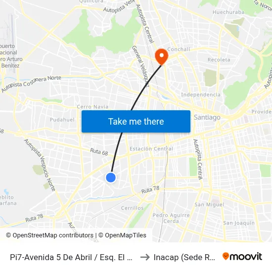 Pi7-Avenida 5 De Abril / Esq. El Altarcillo to Inacap (Sede Renca) map