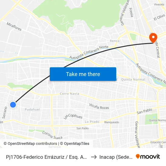 Pj1706-Federico Errázuriz / Esq. Av. San Francisco to Inacap (Sede Renca) map