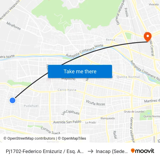 Pj1702-Federico Errázuriz / Esq. Av. San Francisco to Inacap (Sede Renca) map