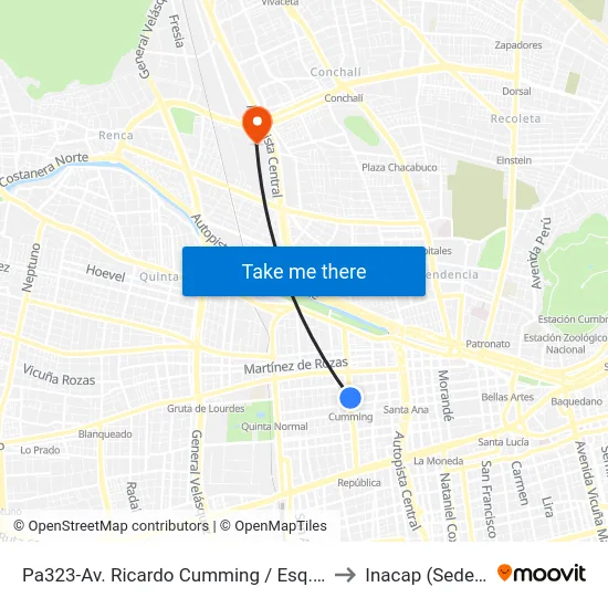 Pa323-Av. Ricardo Cumming / Esq. Santo Domingo to Inacap (Sede Renca) map