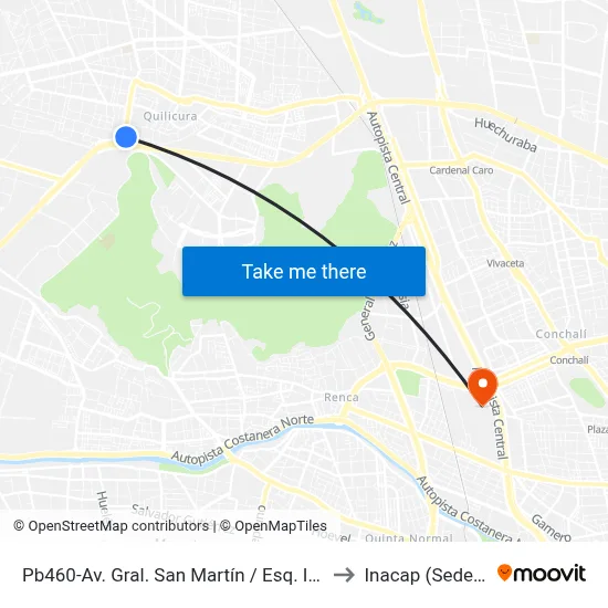 Pb460-Av. Gral. San Martín / Esq. Intend. Saavedra to Inacap (Sede Renca) map