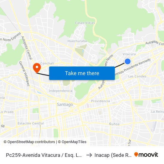 Pc259-Avenida Vitacura / Esq. Luis Carrera to Inacap (Sede Renca) map