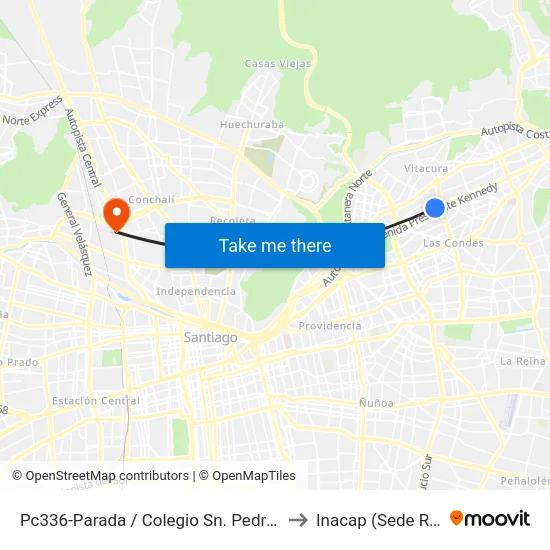 Pc336-Parada / Colegio Sn. Pedro Nolasco to Inacap (Sede Renca) map