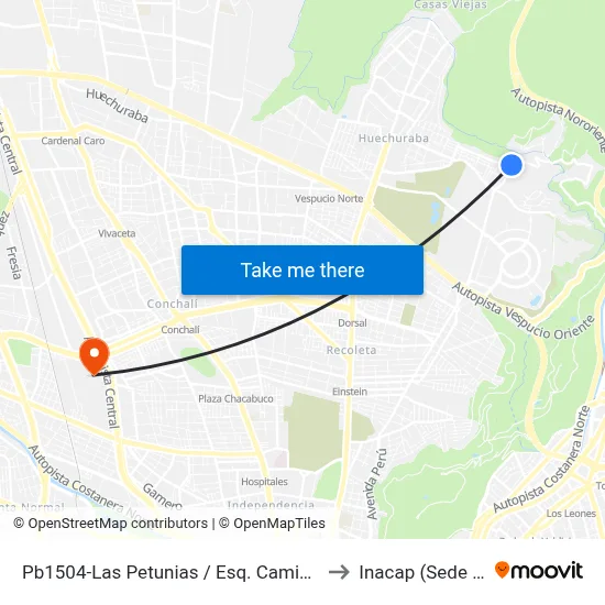 Pb1504-Las Petunias / Esq. Camino La Pirámide to Inacap (Sede Renca) map