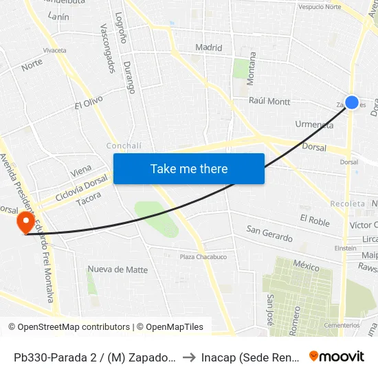 Pb330-Parada 2 / (M) Zapadores to Inacap (Sede Renca) map