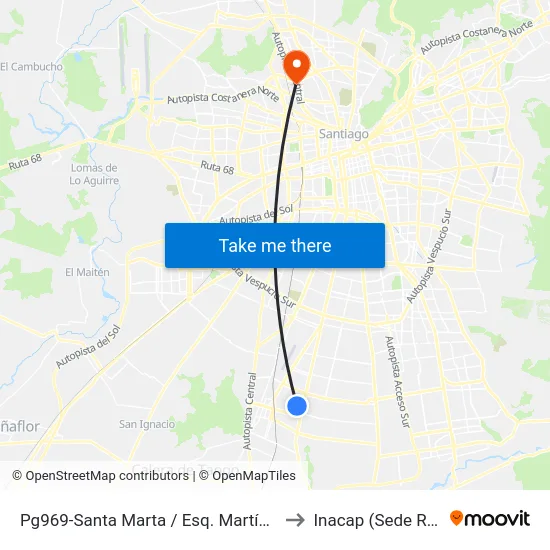Pg969-Santa Marta / Esq. Martín De Solis to Inacap (Sede Renca) map
