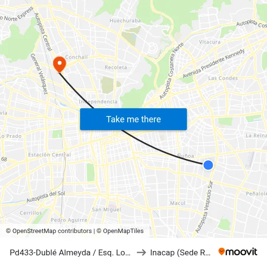Pd433-Dublé Almeyda / Esq. Los Aliaga to Inacap (Sede Renca) map