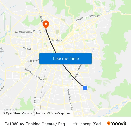 Pe1380-Av. Trinidad Oriente / Esq. Manuel Rodríguez to Inacap (Sede Renca) map