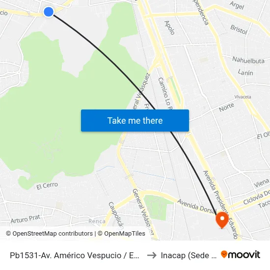 Pb1531-Av. Américo Vespucio / Esq. Lo Campino to Inacap (Sede Renca) map