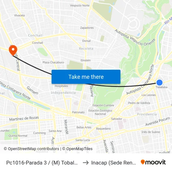 Pc1016-Parada 3 / (M) Tobalaba to Inacap (Sede Renca) map