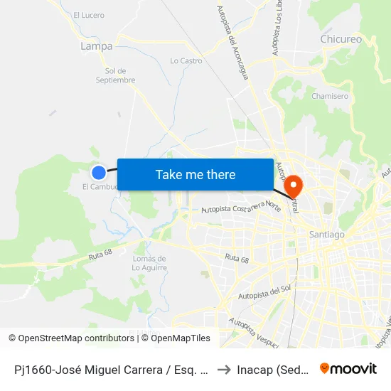 Pj1660-José Miguel Carrera / Esq. Cam. Luis Cruz M. to Inacap (Sede Renca) map