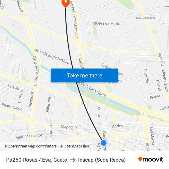 Pa250-Rosas / Esq. Cueto to Inacap (Sede Renca) map